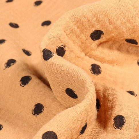 Tissu Double gaze Pois noirs sur fond Jaune pastel