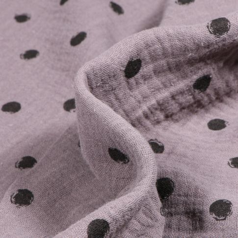 Tissu Double gaze Pois noirs sur fond Gris foncé