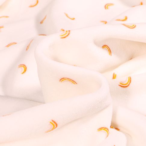 Tissu Jersey Velours tout doux Rainbow sur fond Blanc