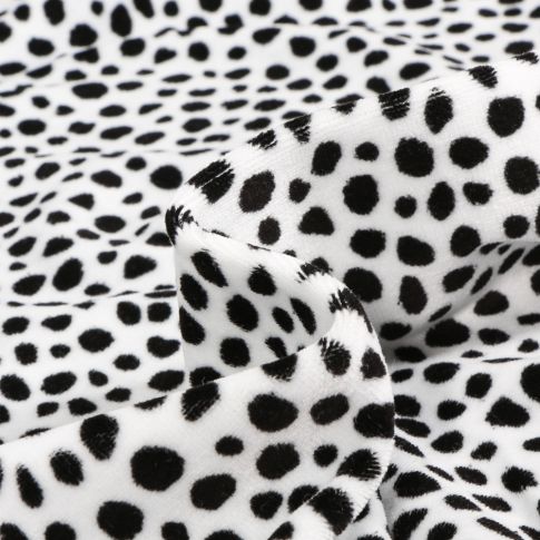 Tissu Jersey Velours tout doux Dalmatien sur fond Blanc