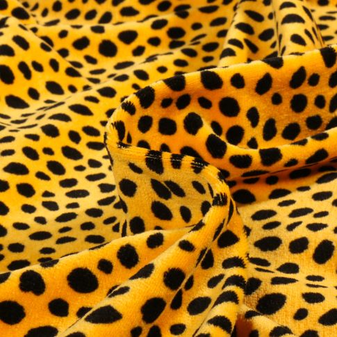 Tissu Jersey Velours tout doux Dalmatien sur fond Jaune