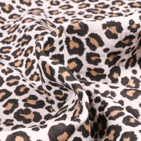 Tissu Double gaze Léopard sur fond Blanc