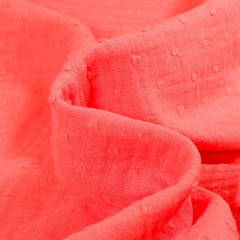 Tissu Double gaze Plumetis uni Corail