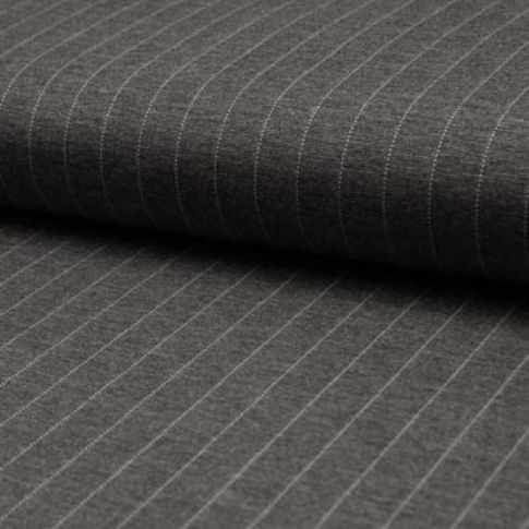 Tissu Jersey Milano Rayures blanches sur fond Gris anthracite chiné