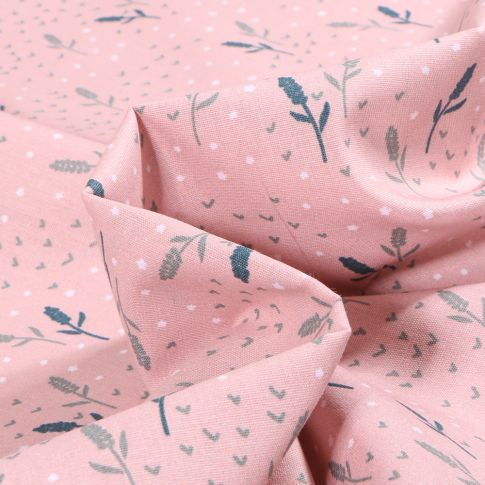 Tissu Coton imprimé Bio Epis de blé sur fond Rose
