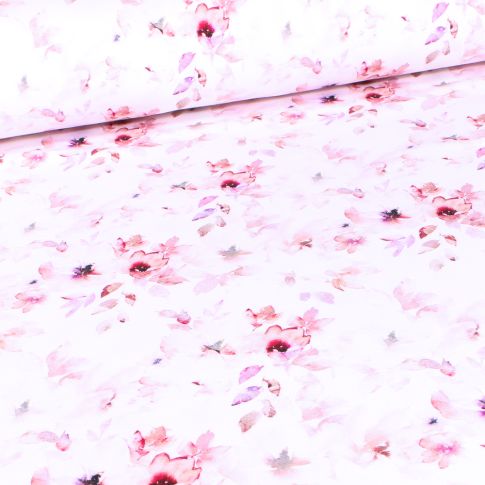 Tissu Jersey Coton Bio Rosa aqua sur fond Blanc