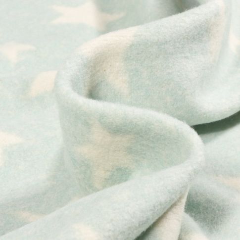 Tissu Polaire Coton Bio Etoiles sur fond Vert menthe clair