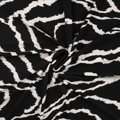 Tissu Jersey Viscose imprimé Motifs blancs sur fond Noir