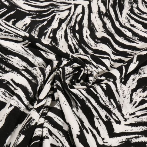 Tissu Jersey Viscose imprimé Motif zébré noir sur fond Blanc