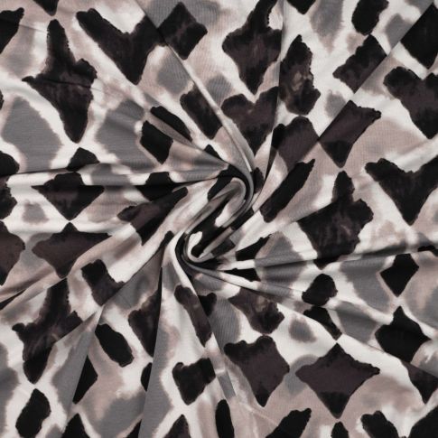Tissu Jersey Viscose imprimé Losanges destructurés sur fond Noir