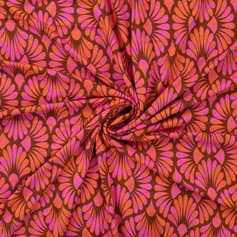 Tissu Jersey Viscose Paloma Art Déco sur fond Marron