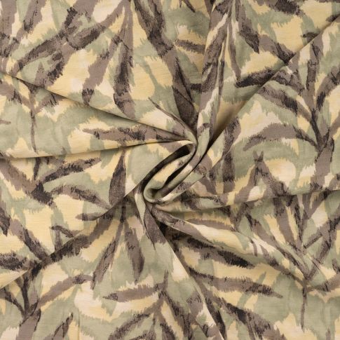 Tissu Viscose texturé Feuillage abstrait sur fond Vert kaki