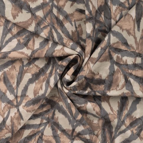 Tissu Viscose texturé Feuillage abstrait sur fond Beige