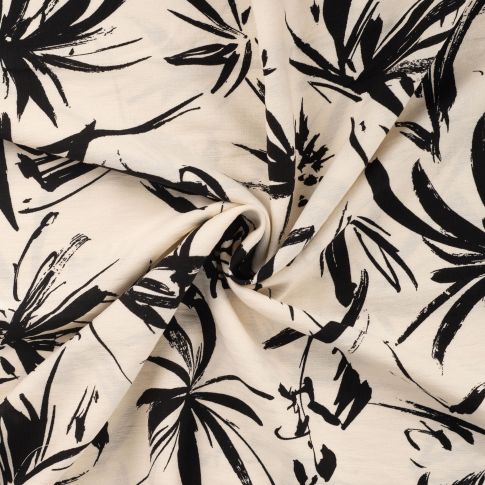 Tissu Viscose texturé Abstrait noir sur fond Ecru