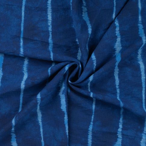 Tissu Viscose texturé Rayé sur fond Bleu denim