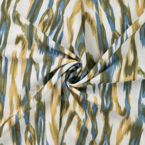 Tissu Viscose texturé Ikat sur fond Ivoire