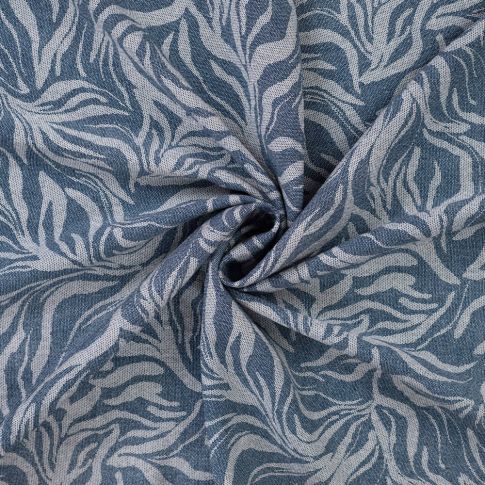 Tissu Viscose texturé Feuillage Organique sur fond Bleu denim