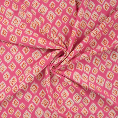 Tissu Viscose Chally Ikat sur fond Rose fuchsia