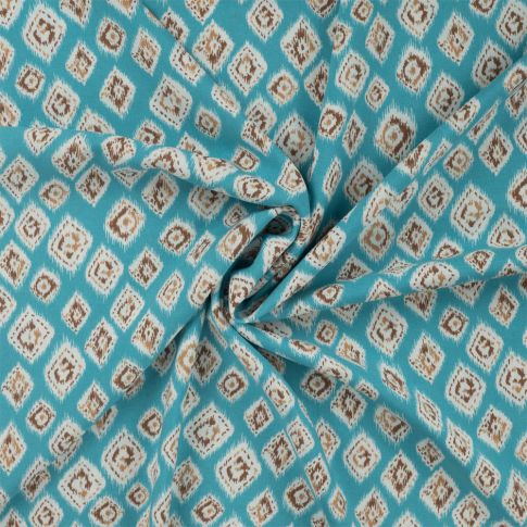 Tissu Viscose Chally Ikat sur fond Bleu turquoise