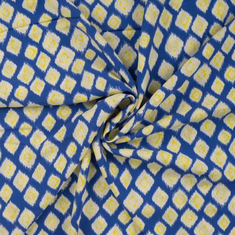 Tissu Viscose Chally Ikat sur fond Bleu roi