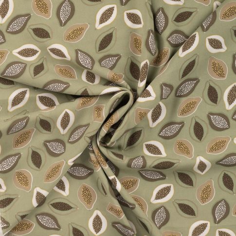 Tissu Viscose Chally Papaya sur fond Vert kaki