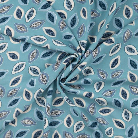 Tissu Viscose Chally Papaya sur fond Bleu
