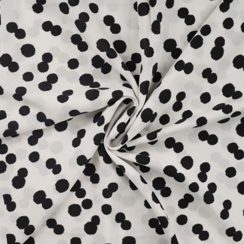 Tissu Viscose Chally Pois noirs sur fond Blanc
