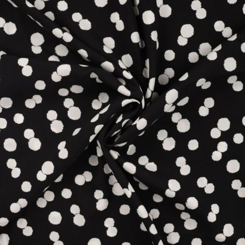 Tissu Viscose Chally Pois blancs sur fond Noir