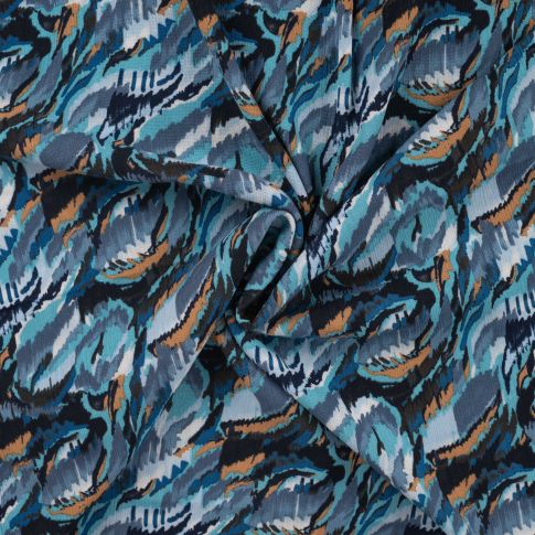 Tissu Crépon de Viscose Cercle graphique sur fond Bleu