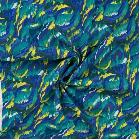 Tissu Crépon de Viscose Cercle graphique sur fond Bleu roi