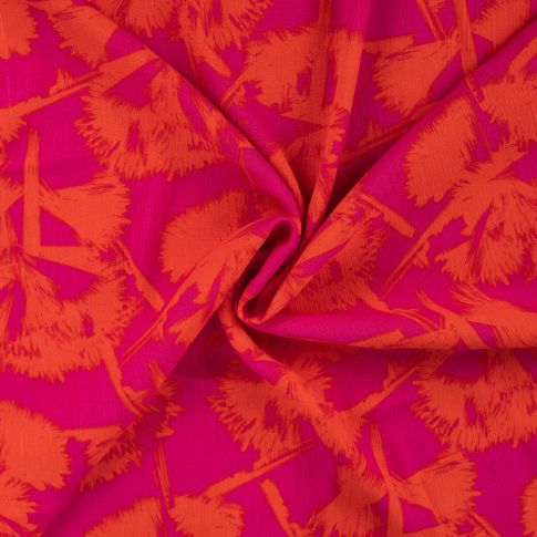 Tissu Crépon de Viscose Floral abstrait sur fond Rose fuchsia