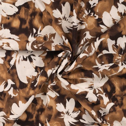 Tissu Rayonne extensible Floral sur fond Beige sable