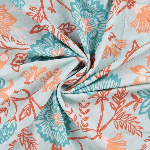 Tissu voile Ibiza Fleuris sur fond Vert menthe clair