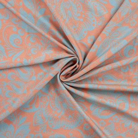 Tissu voile Ibiza Fleuris sur fond Bleu clair