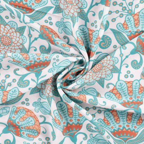 Tissu voile Ibiza Fleuris sur fond Blanc