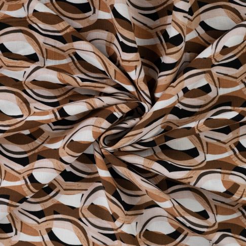 Tissu Viscose extensible Maillons stylisés sur fond Camel