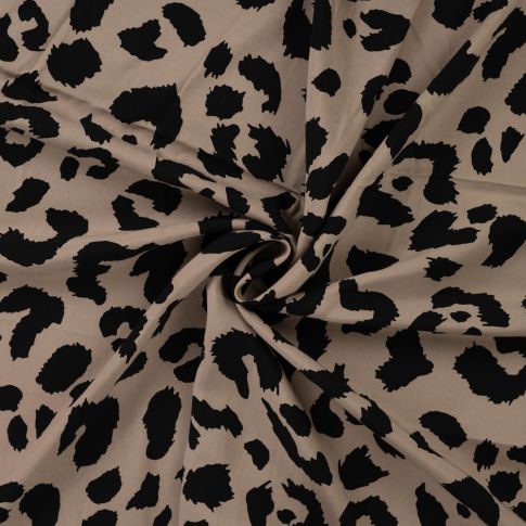 Tissu Viscose imprimé Léopard noir intense sur fond Beige sable