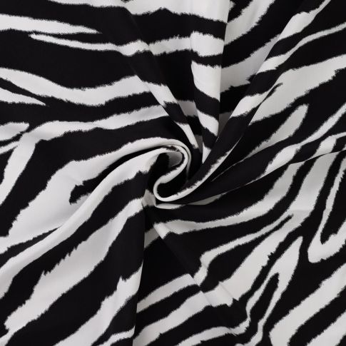 Tissu Viscose imprimé Motif zébré sur fond Noir