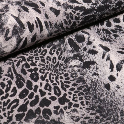 Tissu Crêpe georgette Tâches félines sur fond Gris