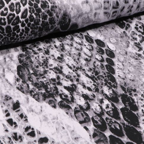 Tissu Coton Satiné extensible Peau de reptiles sur fond Gris