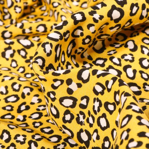 Tissu Viscose légère Léopard fantaisie sur fond Jaune