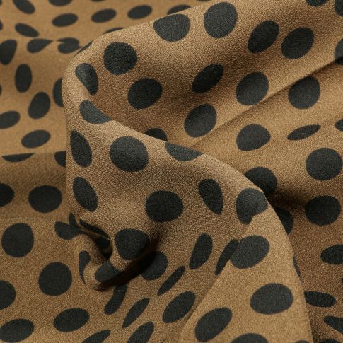 Tissu Crêpe Georgette Pois noirs sur fond Vert kaki