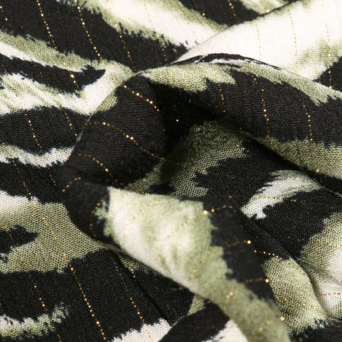 Tissu Viscose Zébré rayures lurex sur fond Vert