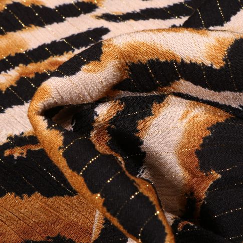 Tissu Viscose Zébré rayures lurex sur fond Ocre