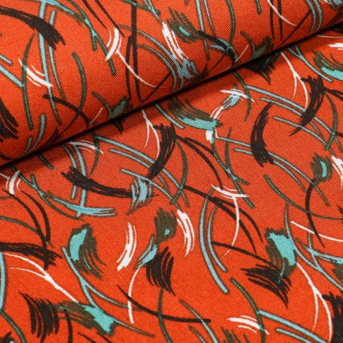 Tissu Viscose Twill Motifs graphiques sur fond Brique