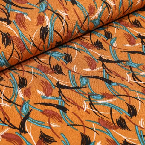 Tissu Viscose Twill Motifs graphiques sur fond Ocre