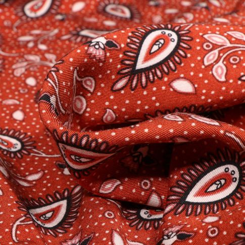 Tissu Viscose Twill Motifs fleuris sur fond Orange