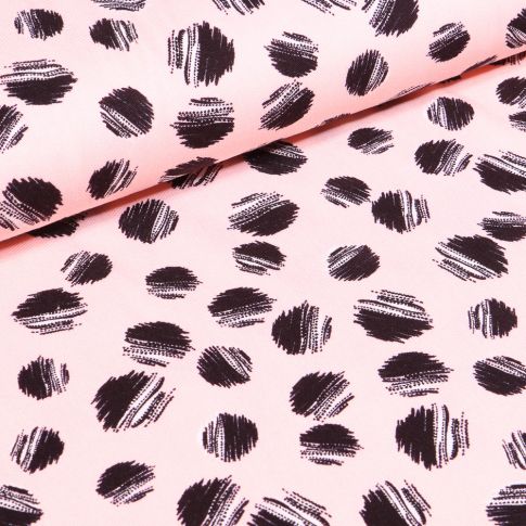 Tissu Viscose Twill Pois destructurés noir sur fond Rose nude
