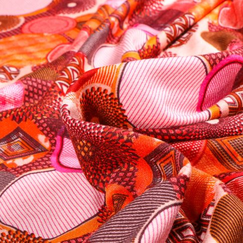 Tissu Jersey Viscose Rosaces stylisées sur fond Orange