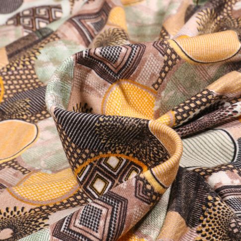 Tissu Jersey Viscose  Cercles variés sur fond Jaune